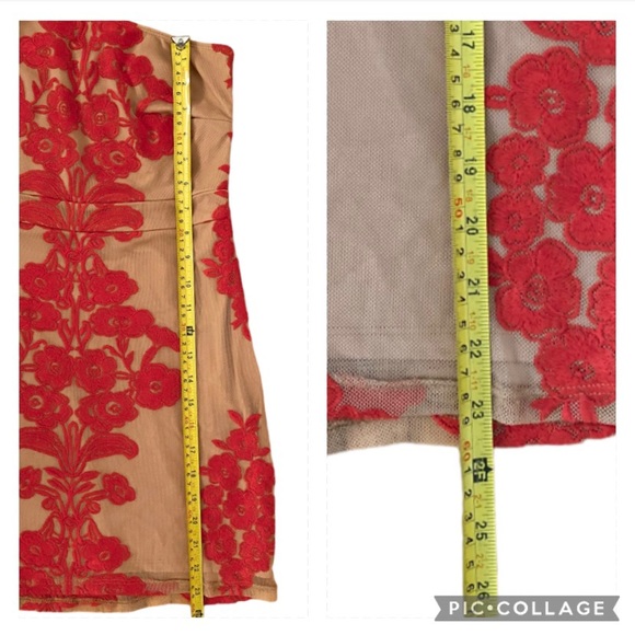 For love & Lemons Temecula Red Tan One Shoulder Mini Dress Embroidered Mesh XS - Picture 9 of 12